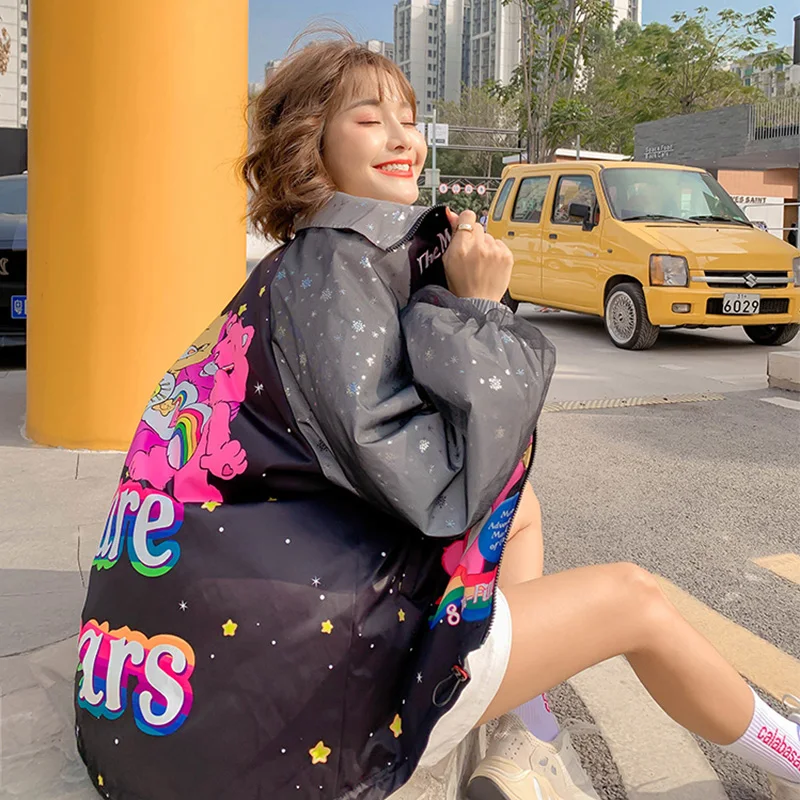 Женские газовые куртки с расклешенными рукавами и принтом из мультфильма