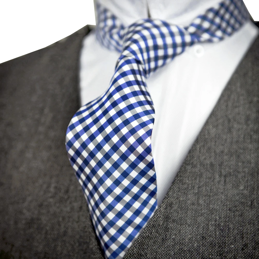 Мужские галстуки Галстук в клетку темно синий серый оранжевый 100% шелк жаккард