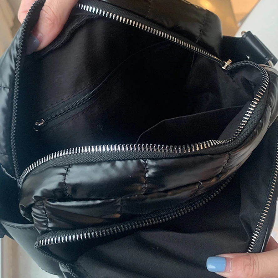 

Luxury Space Cotton Shoulder Bags For Women 2021 Winter Messenger Bag Designer Wide Shoulder Strap Crossbody Down Bag Sac A Mai