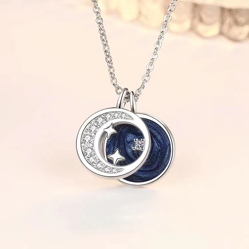 

New hot-selling women's sterling silver fantasy star double pendant necklace jewelry gift HN69