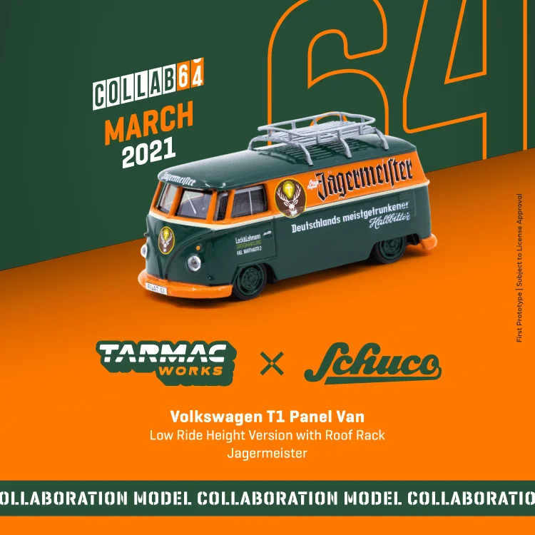 Tarmac Works X Schuco 1:64 VW Beetle перфоратор № 20 / T1 панель Van Jagermeister низкая высота езды с