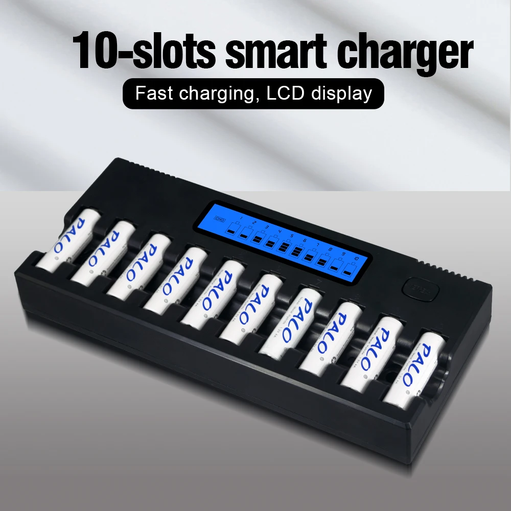 

10 Slots Charger LCD Display Intelligent Fast Smart AA Battery Charger for 1.2V AA Ni-MH NiCd Rechargeable Battery