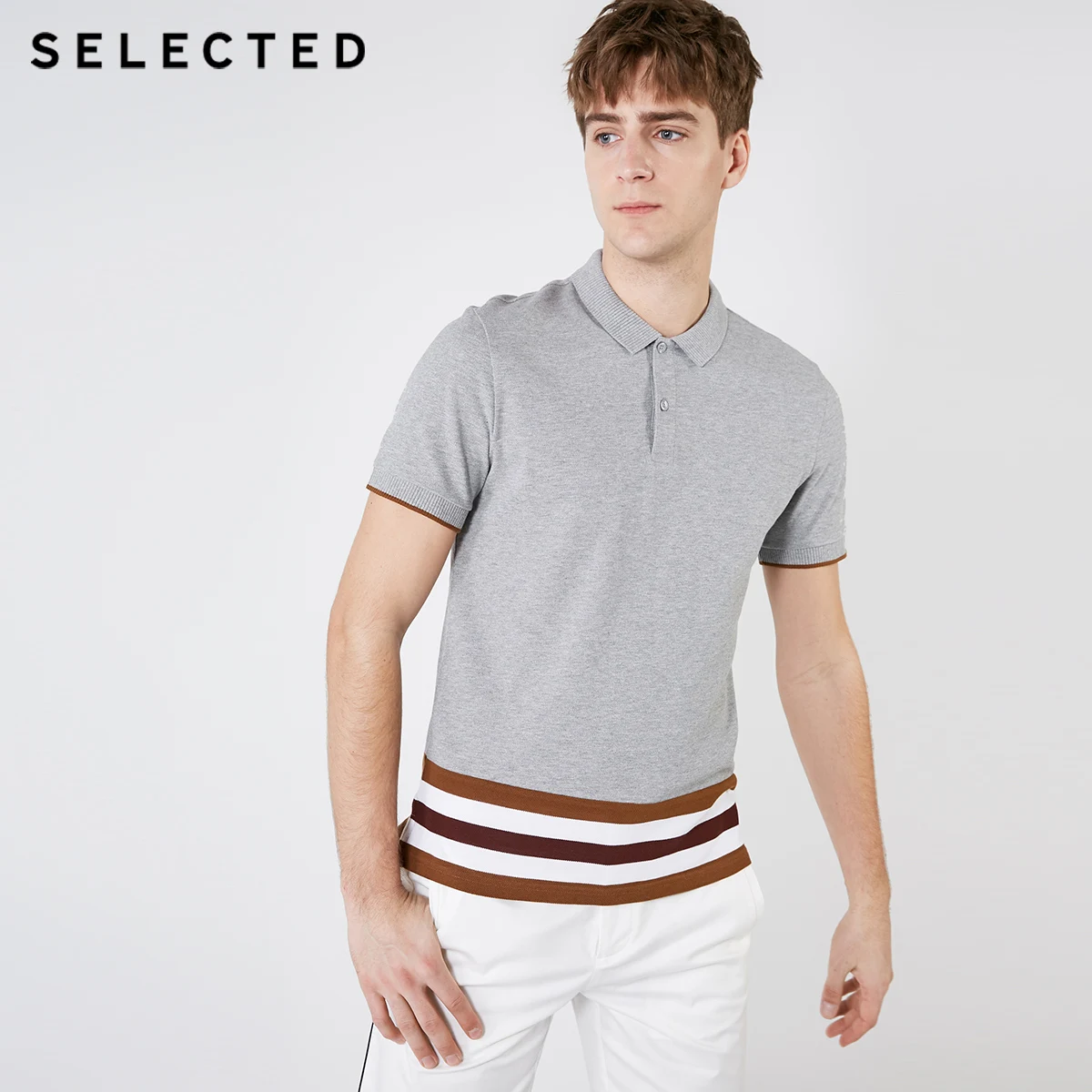 Мужская приталенная рубашка в полоску с отложным воротником и короткими