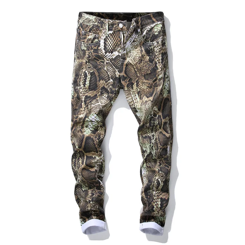 

2020 Stylish Men's Slim Artificial Python Pattern Trousers Python Pattern Printing And Dyeing Men's Personality Casual Trousers