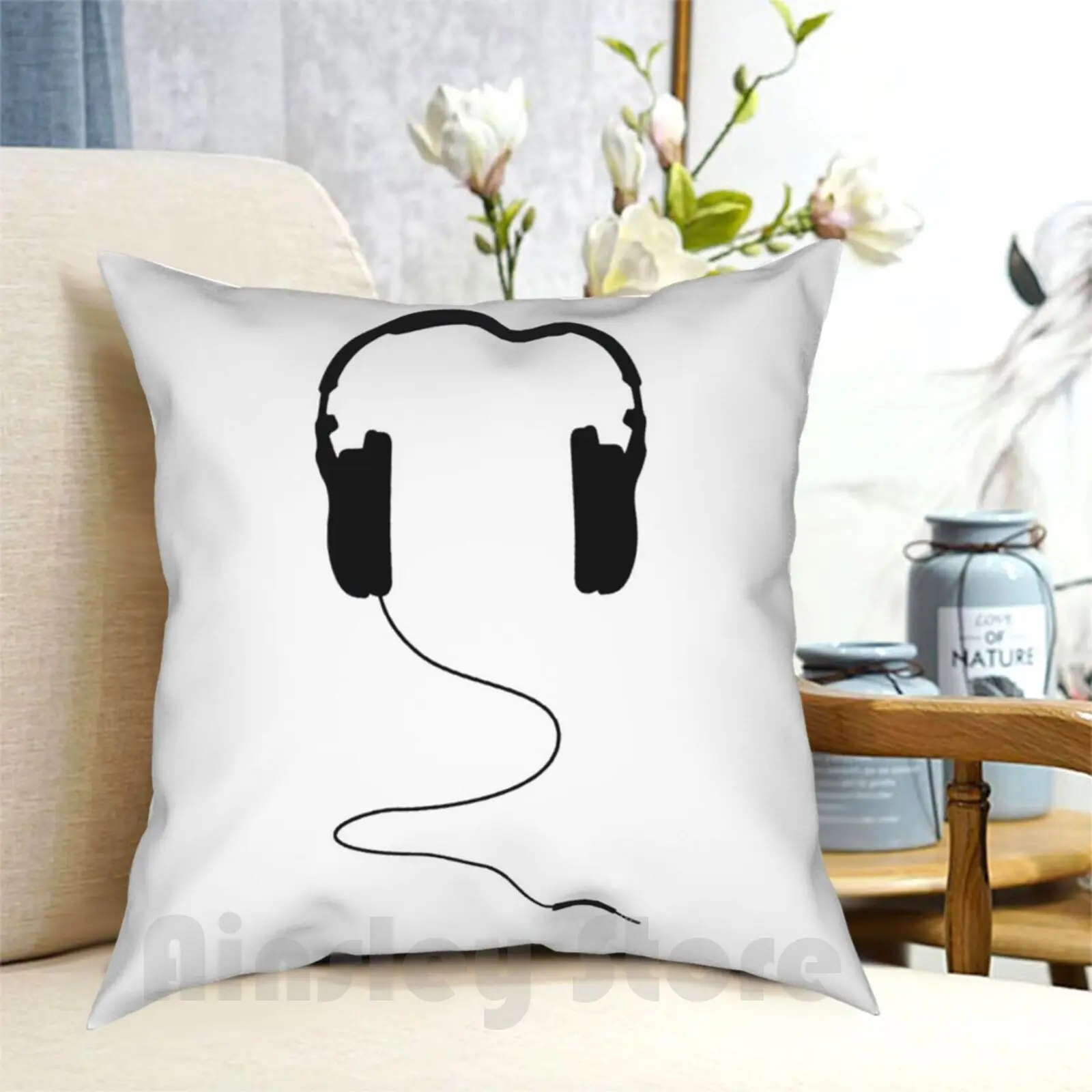 

Headphones Pillow Case Printed Home Soft Throw Pillow Headphone Headphones Music Musical Notes Fun Happy Hiphop Hip Hop