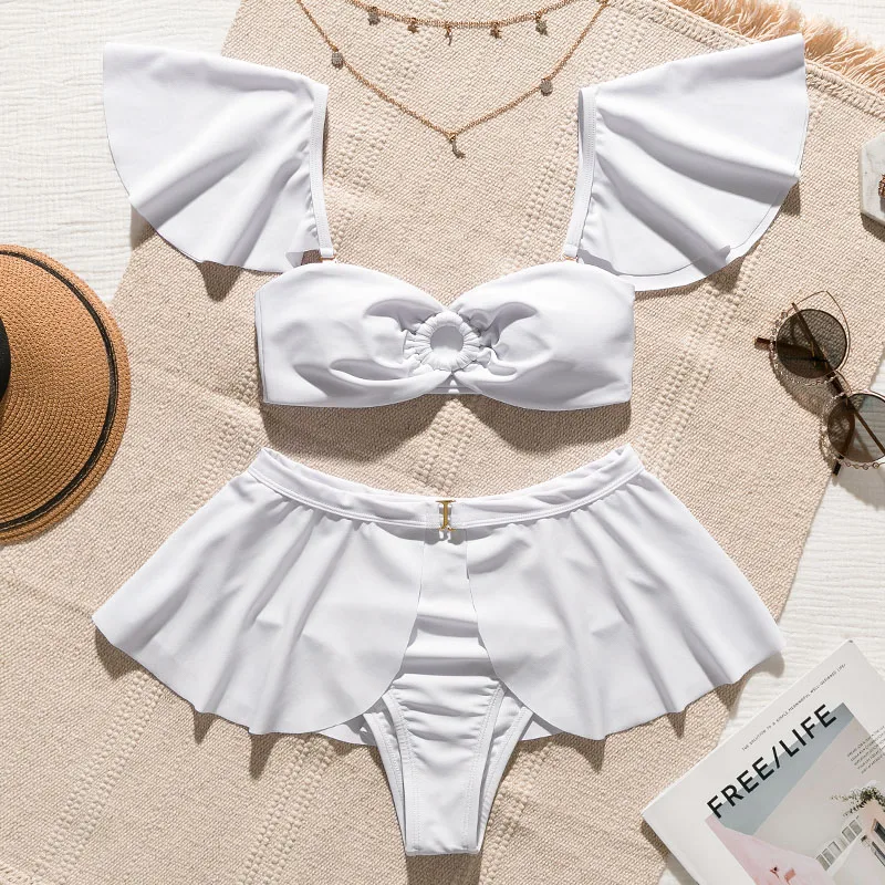 Misswim, сексуальное бикини с оборками,, с открытыми плечами, купальник для женщин, купальный костюм с пуш-ап купальник с кольцом, женский бикини с высокой талией, набор, Новинка - Цвет: 2244-2