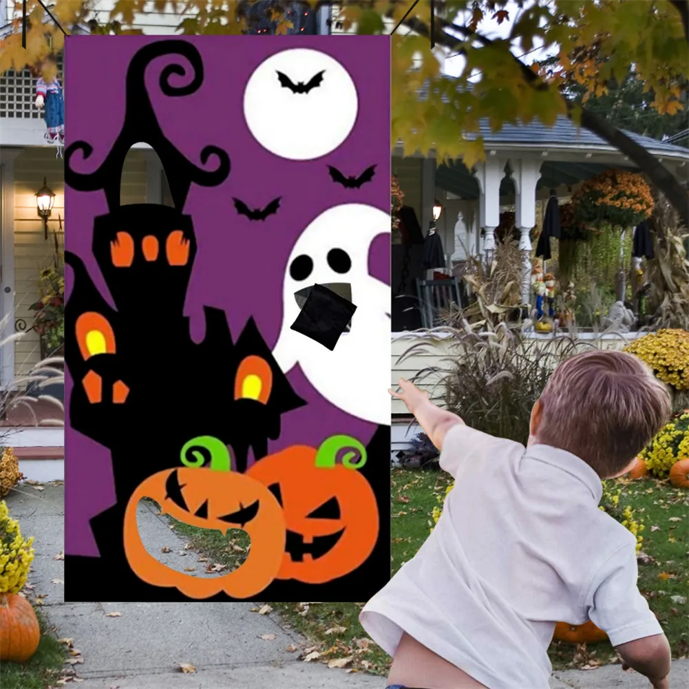 Дети Хэллоуин вечерние тыквы Призрак висит баннер бросить игру с 3 мешками фасоли
