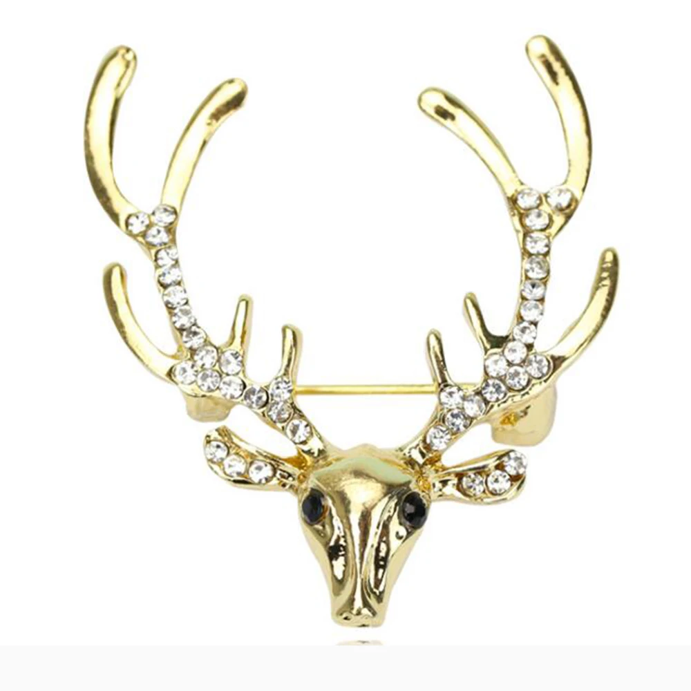 

Exquisite Jewelry Rhinestone Gold Plated Animal Shape Deer Crystal Soft Enamel Brooch Pin