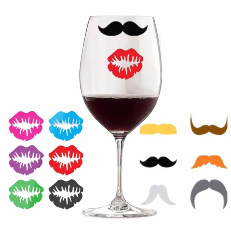 12 шт. с принтами бороды и губ Смешанные Силиконовые Стеклянные маркеры бокал для