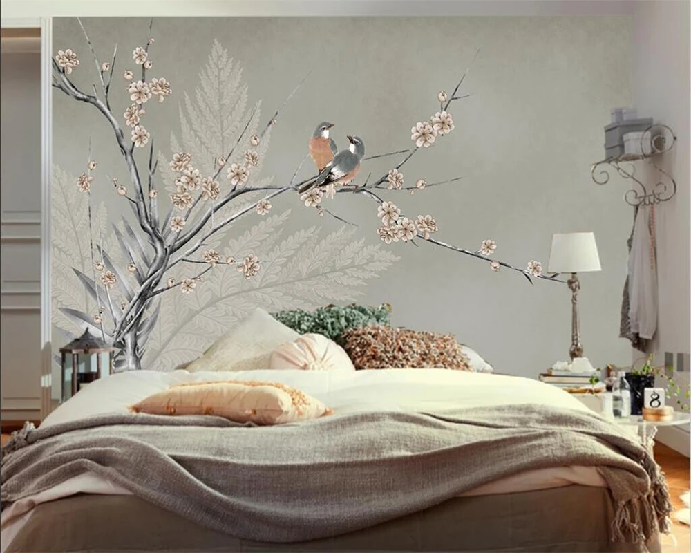 

Customized Wallpaper 3D Chinese Classical Elegant Plum Blossom Art Mural Living Room Sofa Background Wall Mural papel de parede