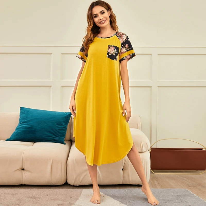 

Женская пижама с V-образным вырезом, пижама с короткими рукавами, Повседневная Ночная рубашка большого размера