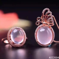 kjjeaxcmy fine jewelry 925 sterling silver inlaid natural rose quartz female ring pendant set noble support detection