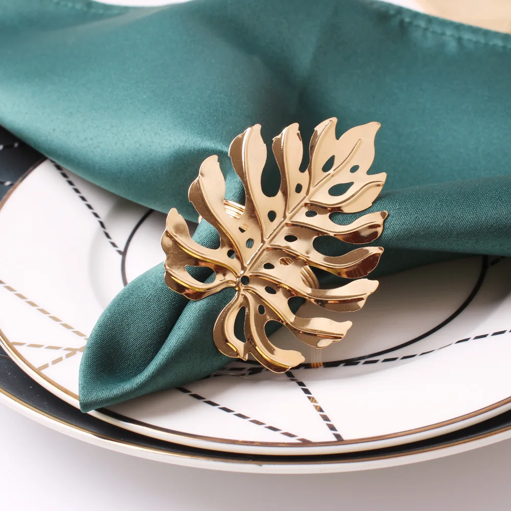 

10PCS/Metal Turtle Leaf Golden Napkin Ring Desktop Decoration Used for Family Party Hotel Wedding Banquet Accessories