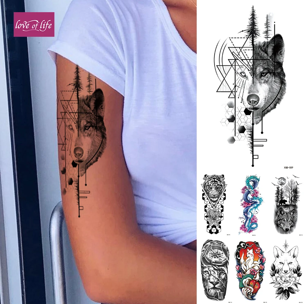 

Waterproof Temporary Tattoo Sticker Totem Wolf Dragon Flash Tattoos Tiger Pegasus Body Art Arm Fake Tatoo Women Men