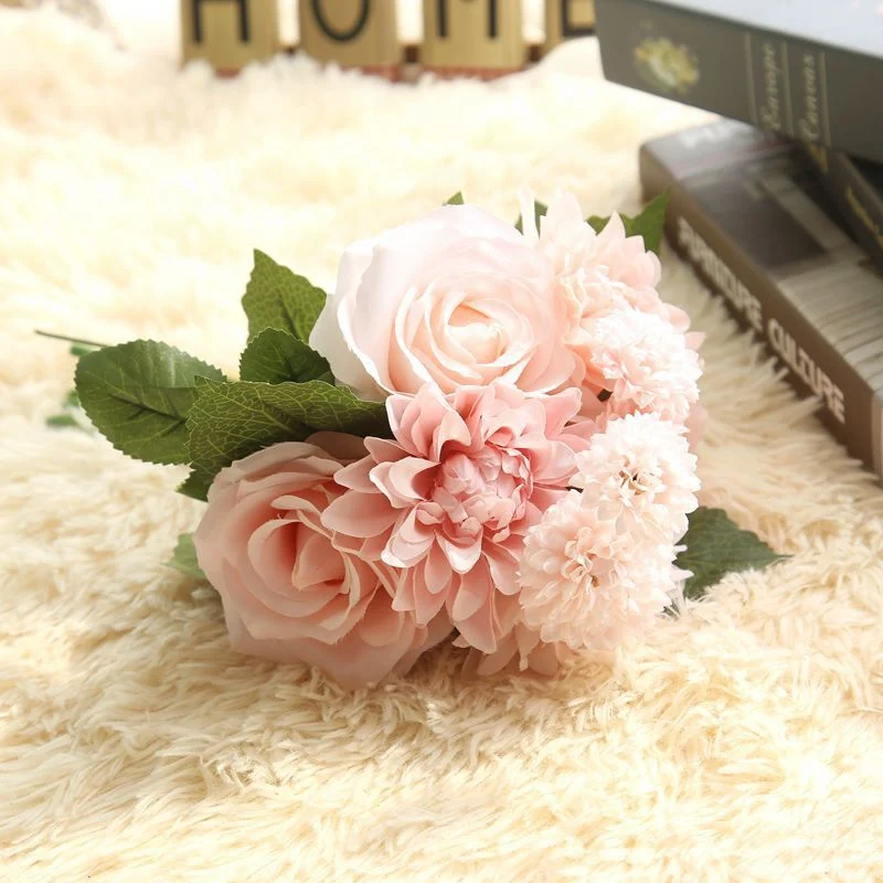 

Heads Rose Dahlia Daisy Fake Flowers Bridal Wedding For Office Home Decoration Accessories Artificial Flower Bouquets