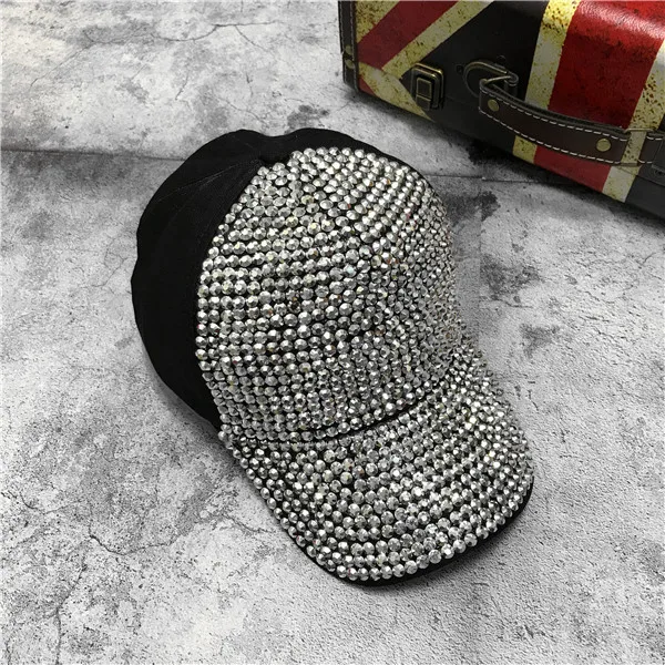 Black Silver Новая модная женская регулируемая бейсболка с инкрустацией пайетками и стразами, бейсболка с кристаллами,, бейсболки хип-хоп, повседневные кепки - Цвет: Black Silver