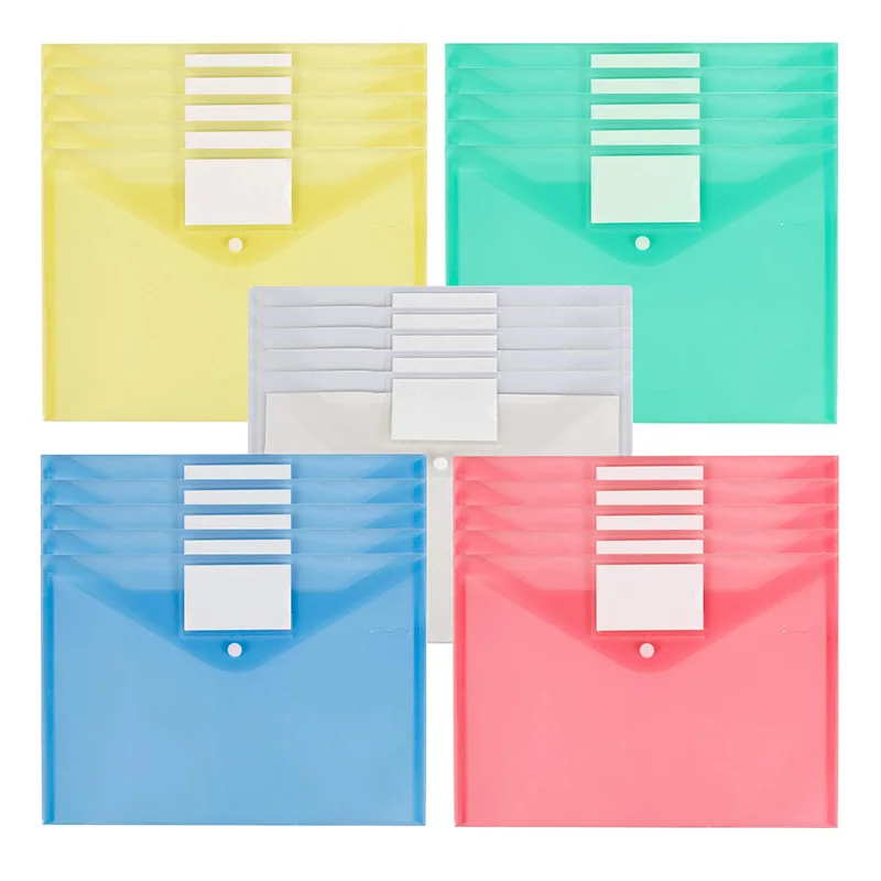 Пластиковая прозрачная папка с карманом для этикеток/застежкой кнопкой Размер A4