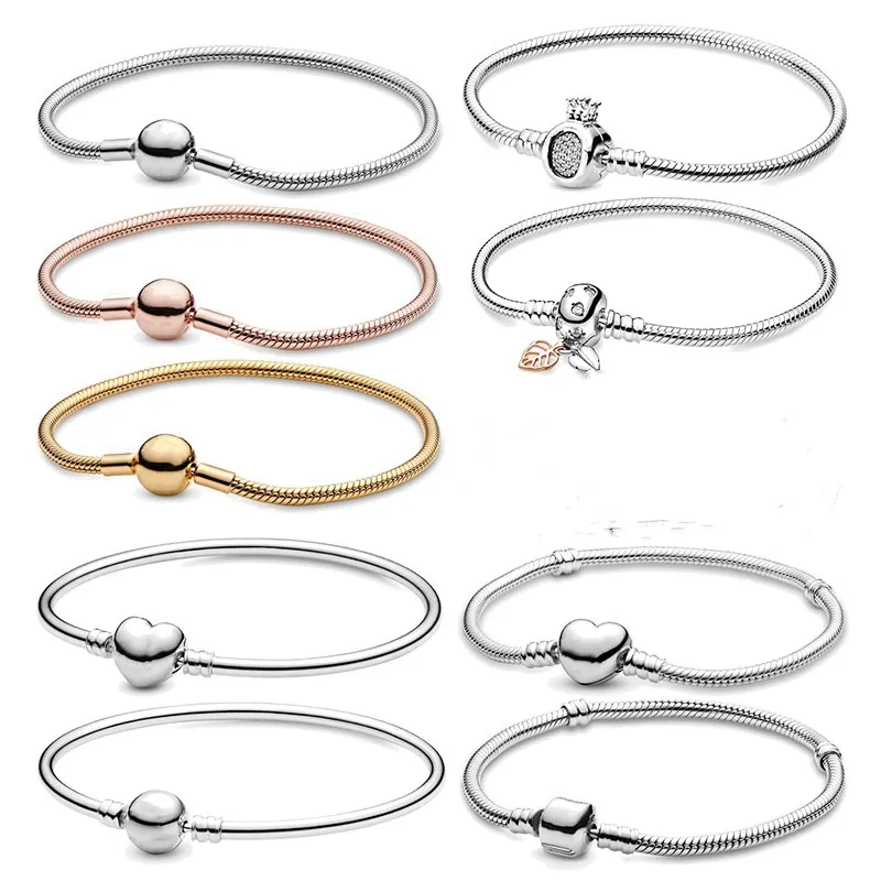 

High Quality 100% 925 Sterling Silver Original Pan Bracelet With Silver Clasp Women's Engraving Inscription