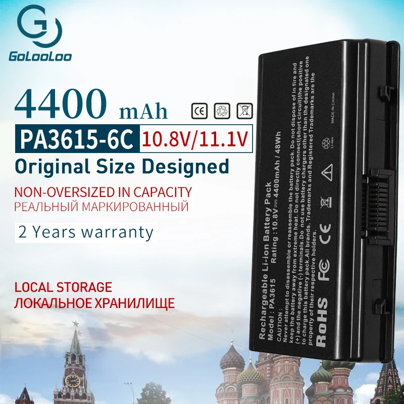 

Golooloo 4400mAh 11.1v pabas115 Laptop Battery for Toshiba Equium L40 for Satellite PA3615U-1BRM PA3615U-1BRS PABAS115 L40 L45