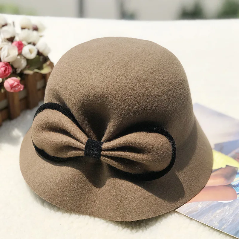 

2022 New Dome Fisherman Hat Bowknot Diamond Hat Female Plain Basin Hat Leisure Street Hat Luxury Cashmere Hat