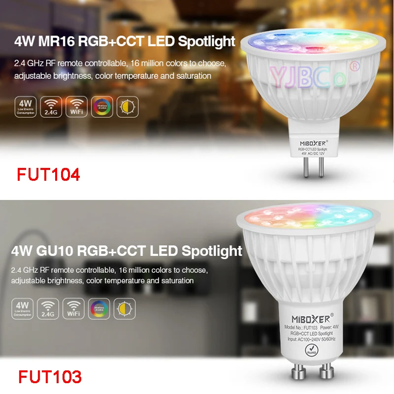 

No glare energy saving FUT103 4W GU10 RGB+CCT LED/FUT104 4W MR16 RGB+CCT LED Spotlight smartphone wifi control Spotlight