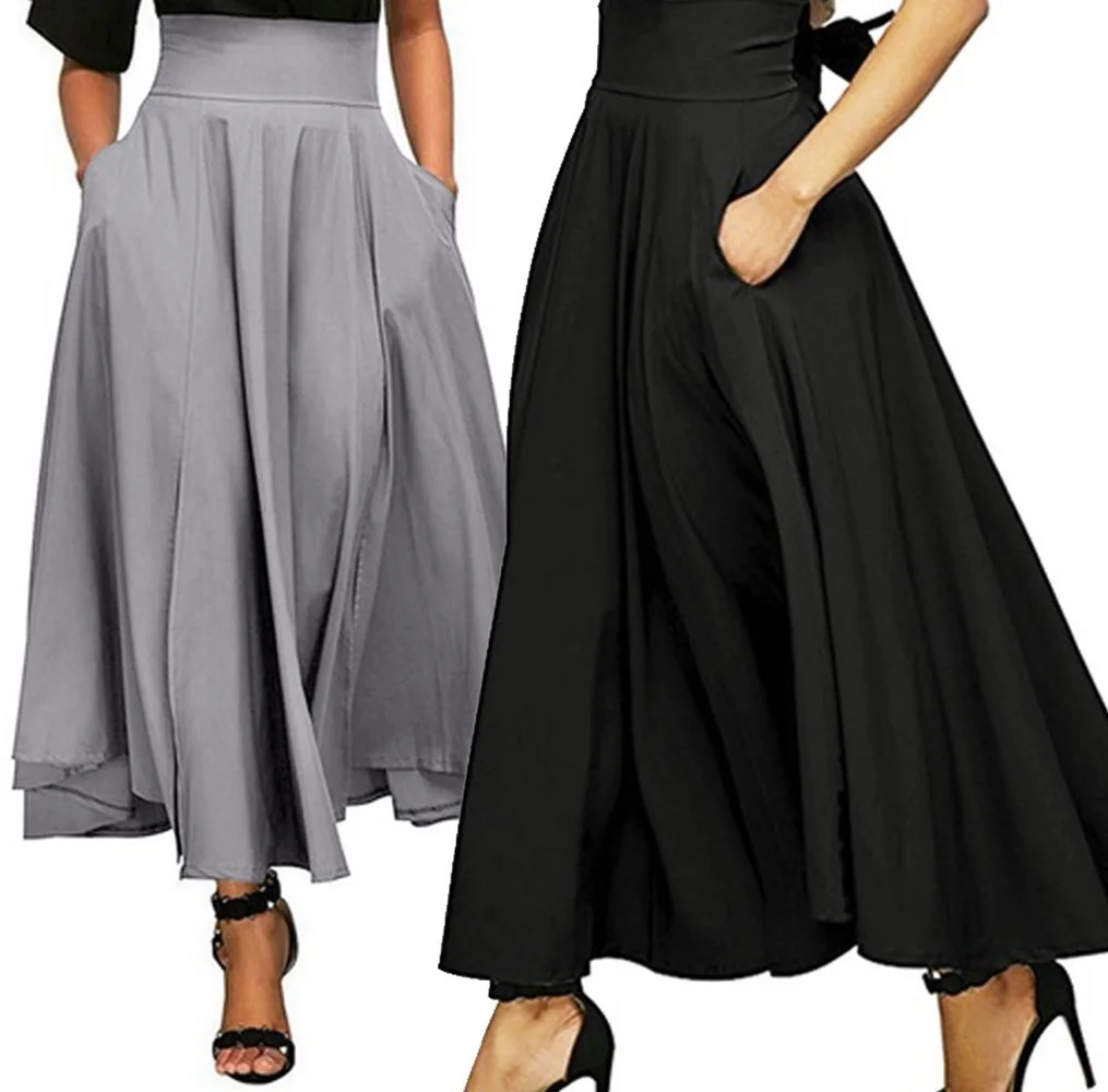 

ZOGAA Women High Waist Long Pleated A Line Front Slit Belted Maxi Skirt Ankle-Length Fashions Matching Skirts Plus Size 4XL