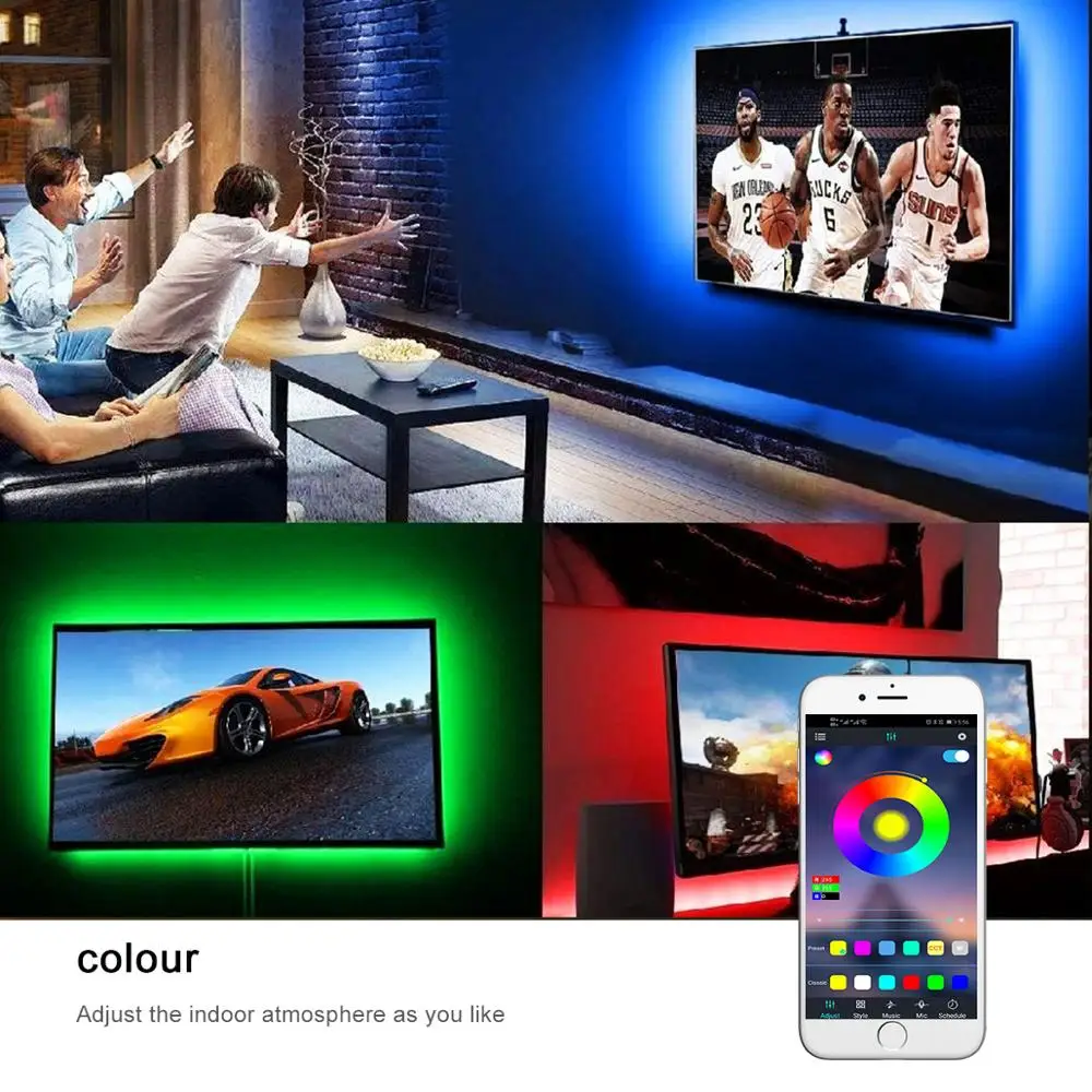 При прослушивании музыки по Bluetooth App Управление DC 5V USB 2835 Светодиодный RGB полосы