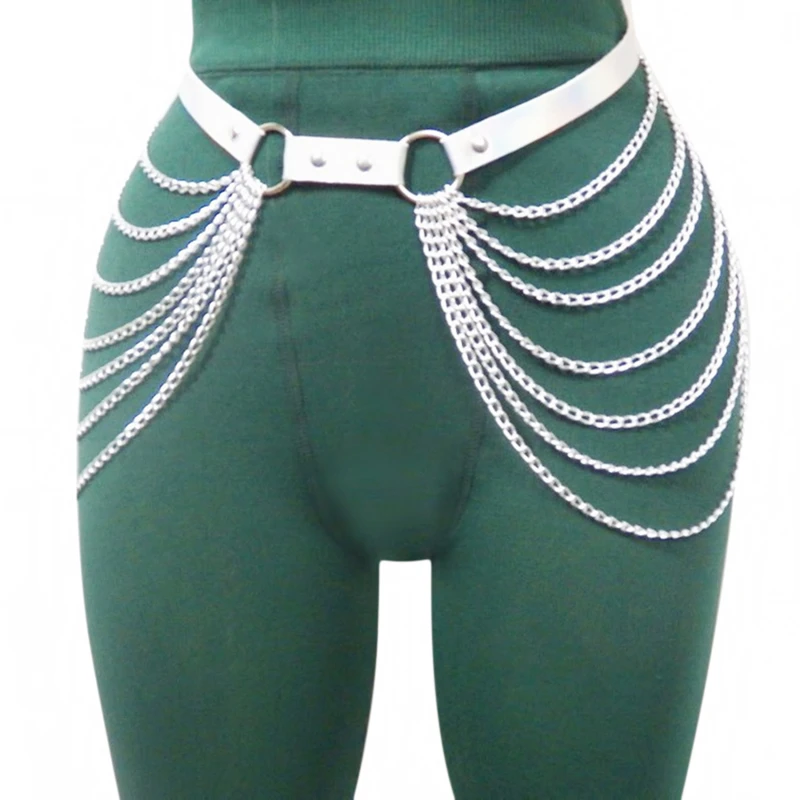 Женский кожаный ремень с цепочкой в стиле панк металлический праздничные