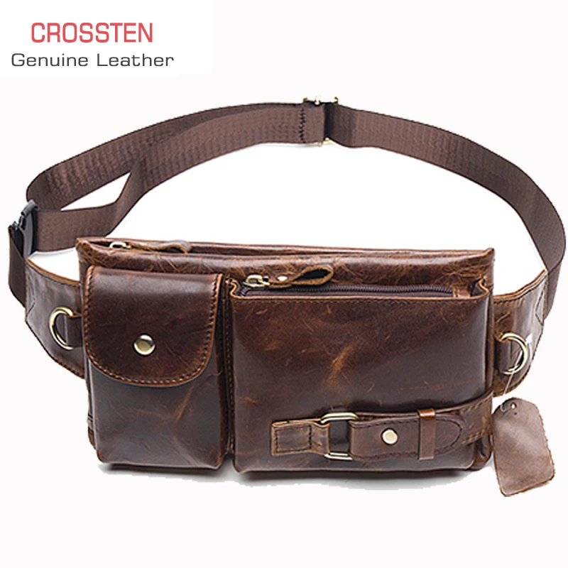 

Crossten 100% Genuine Leather Casual Waist Pack Bag Shoulder Luxury Fanny Packs Men Belt Bag Pouch For Money Phone Waist purse