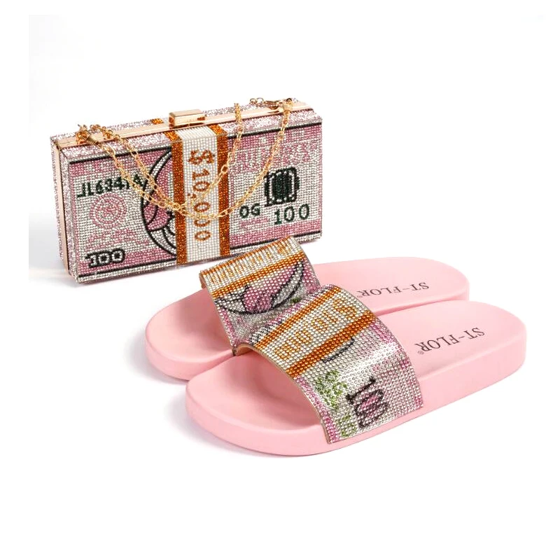 

Туфли и сумочки с кристаллами и изображением долларов