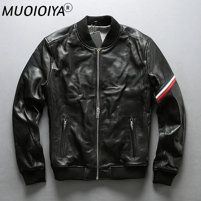 

AVIREXFLY Новинка для мужчин из натуральной кожи, черного цвета куртка размера плюс XXXXL 100% из натуральной овечьей кожи; Повседневные ездовые бай...