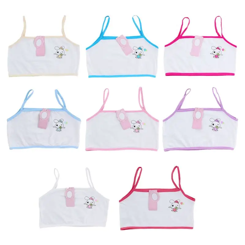 

Puberty Girls Student Cotton Training Bra Single Layer Spaghetti Strap Camis Crop Top Cartoon Rabbit Bandeau Underwear H9EF