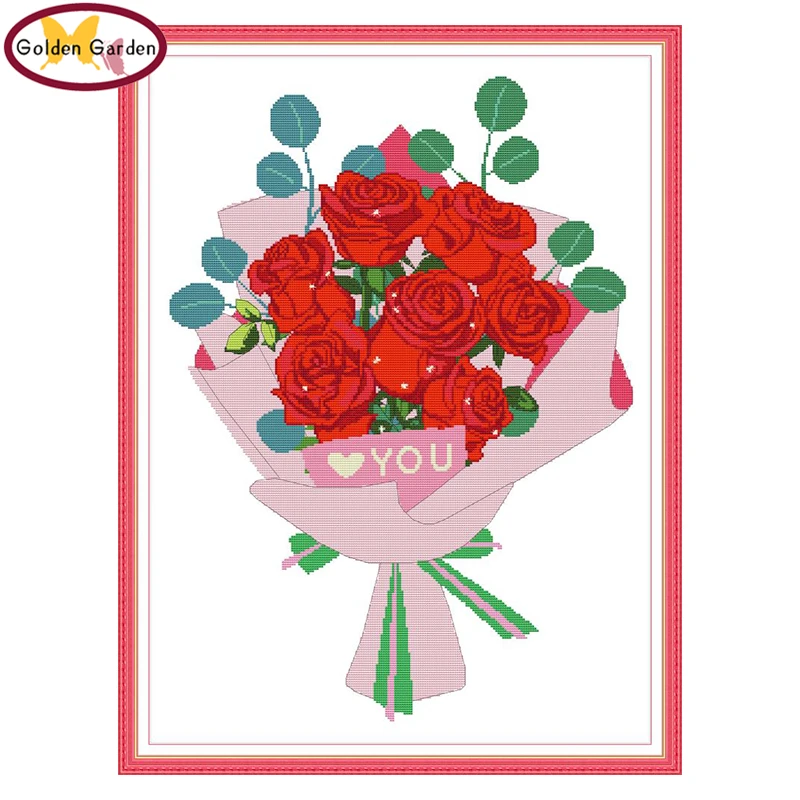 

GG Love, розовый цветок, счетный крест, вышивка, набор, Joy Sunday, вышивка крестиком, штампованные наборы для домашнего декора