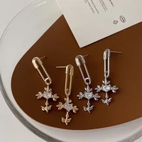 minimalist gold silver color alloy hollow paper clip pendant earring for women girls cross heart cubic zircon earring jewellery
