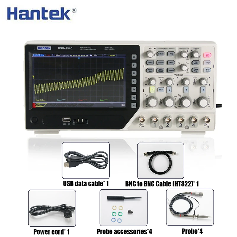Цифровой осциллограф Hantek DSO4254C 4 канала 250 МГц 1Gs/s настольный функция 25 генератор