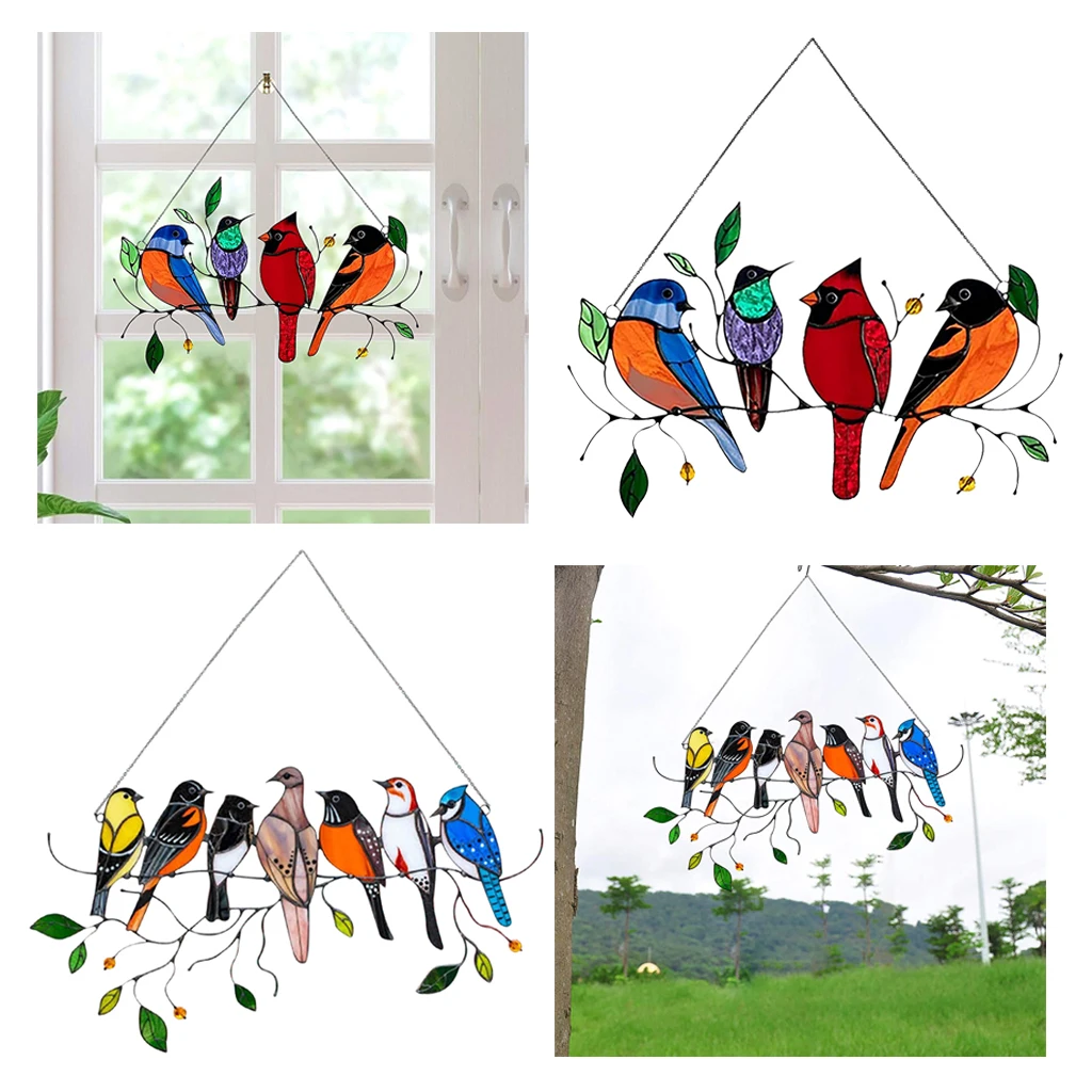 

Stained Bird Window Hanging Suncatcher Acrylic Birds Decoration Home Garden Decor Hanging Decorations