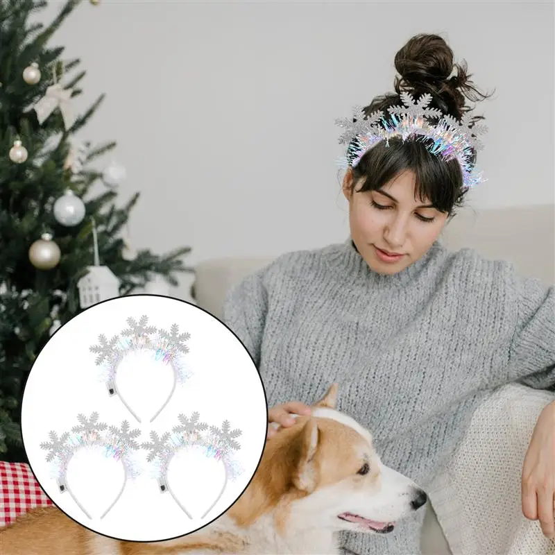

9 Pcs Christmas Luminous Snowflake Headdress Creative LED Light Hair Hoops 2022 New Year Party Gift Glow Party Supplies
