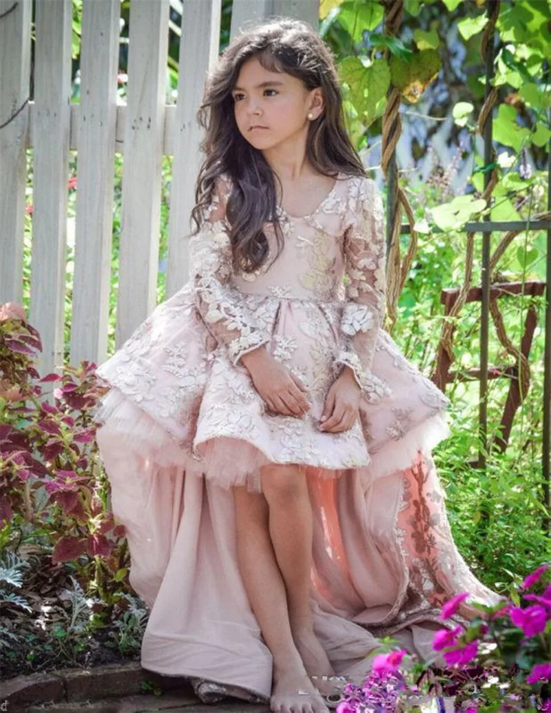 Детское кружевное платье с длинным рукавом V образным вырезом и