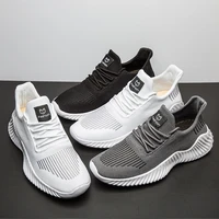 men casual sneakers lace up flat sneakers male mesh breathable casual shoes solid color sport shoes hard wearing soft running