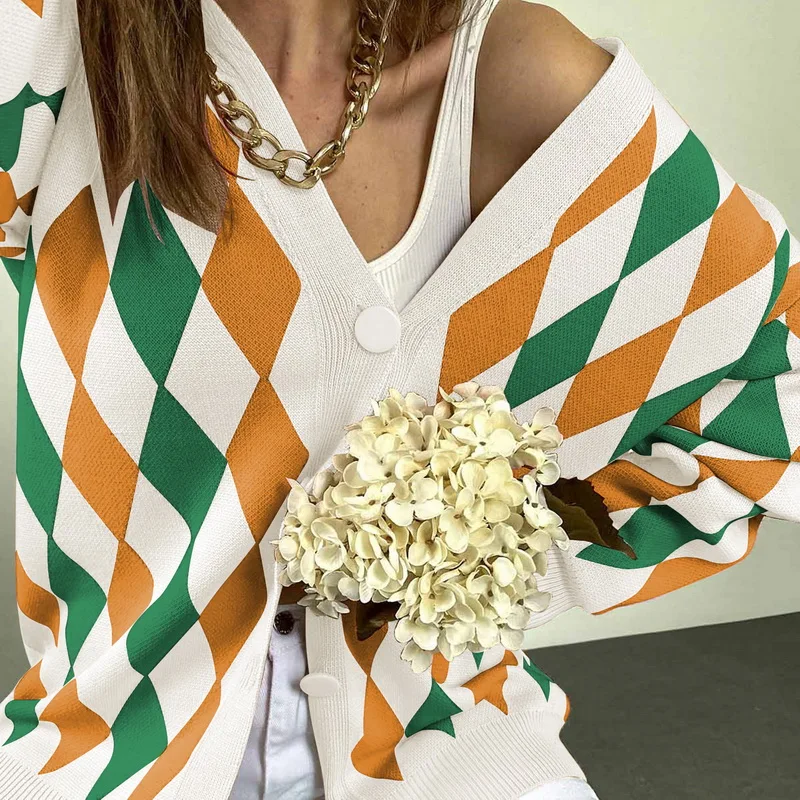 Женский кардиган WENYUJH с узором ромбиками осенние свитера в стиле преппи пальто