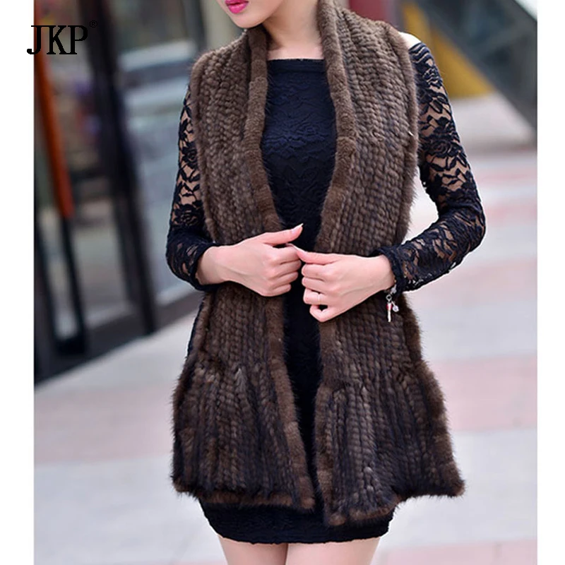 

JKP Knitted Real Mink Fur Scarf for Women Fashion Winter Warm Natural Animal Fur Scarves 2019 Luxury Shawl and Wraps