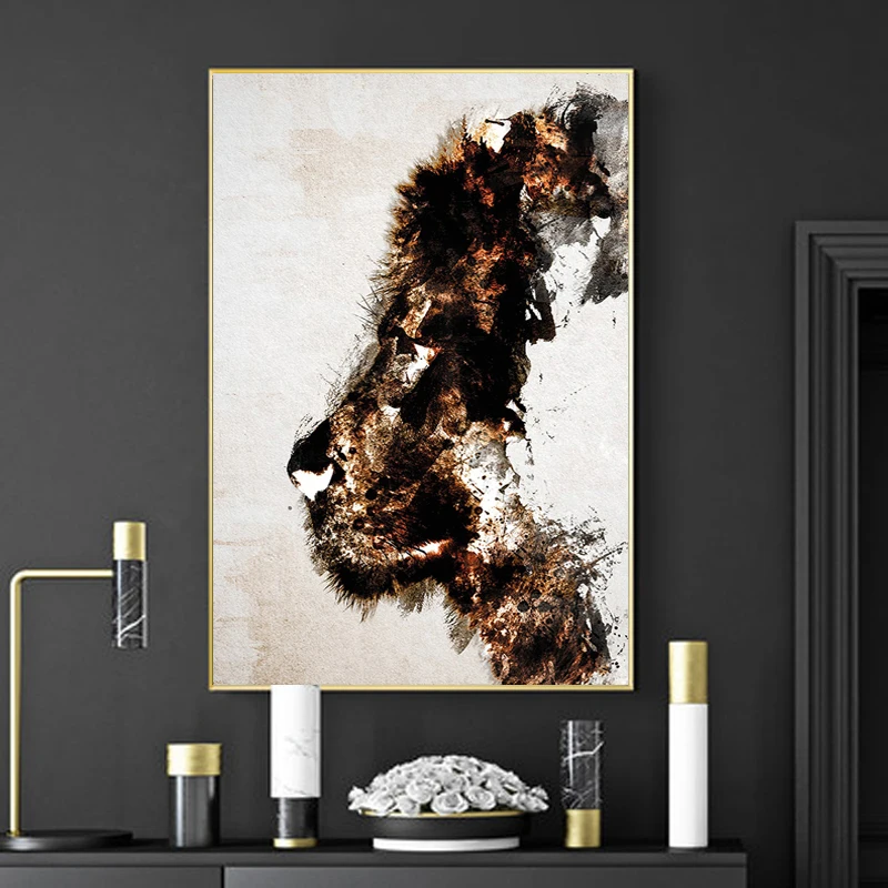 

Abstract Graffiti Animals Posters and Prints Black Gold Flame Tiger Giraffe Dog Lion Wall Pictures home Decor Canvas Paintings