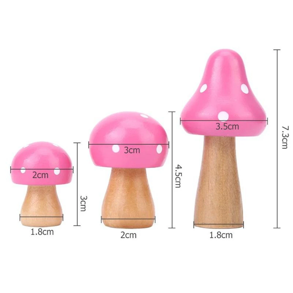 

3pcs Mushrooms Miniature Figurines Mini Wooden Mushrooms Fairy Garden Accessories Flower Pots Micro Landscape Decor Supplies