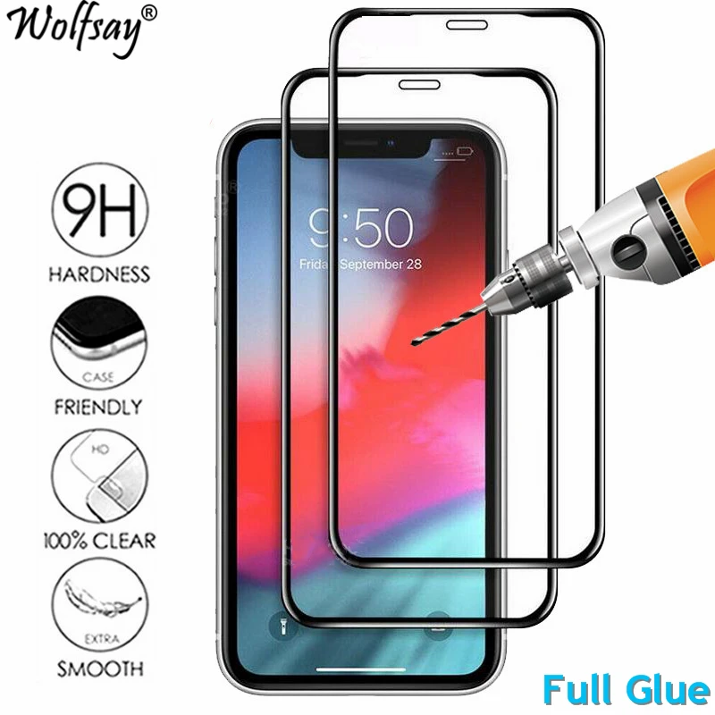 

1 шт. полное клеевое Защитное стекло для iPhone 11 Pro закаленное стекло полное покрытие стекло для iPhone 11 Pro 9H 2.5D Премиум-пленка Wolfsay