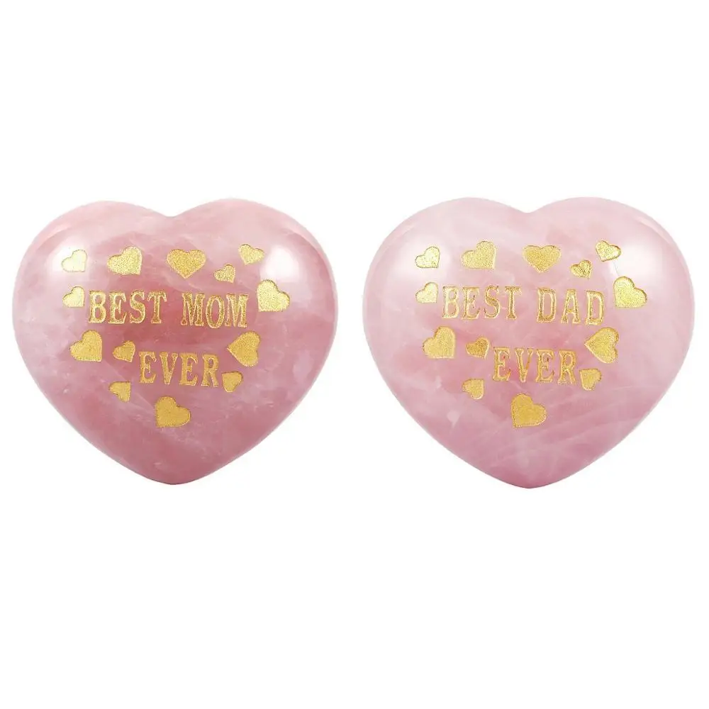

TUMBEELLUWA 1.6" Natural Rose Quartz Puff Heart Pocket Crystal,Palm Stone,Worry Stones,Carved "BEST MOM/DAD EVER" For Gift