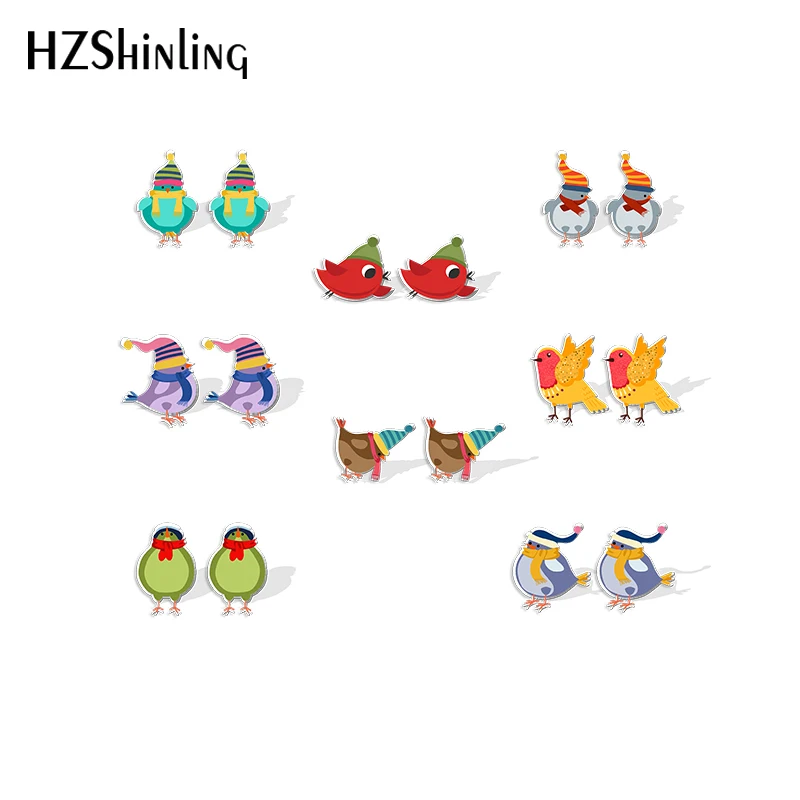 

2021 новые рождественские серьги-гвоздики в виде птиц, акриловые серьги Robin из смолы, эпоксидная смола, фотодевушка