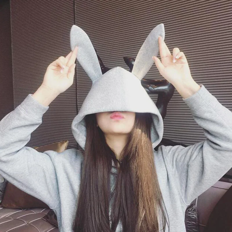 

Kawaii Bunny Ears Sweatshirt Women Korean Cute Rabbit Hoodie Solid Color Poleron 2021 Loose Fashion Casual Large Size 3xl Hoodie