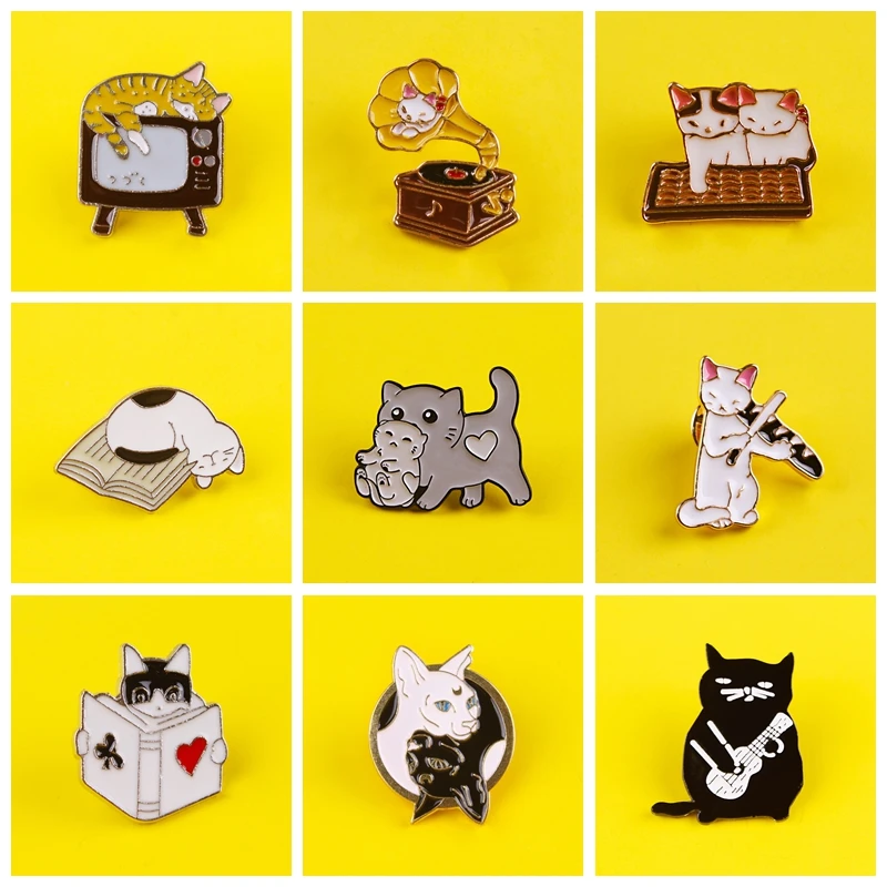 Lazy Cat Pin Badges On Clothes Enamel Pins Anime Icons Cartoon Metal Badges Stripes For Clothes Set Funny Badge For Jeans Jacket