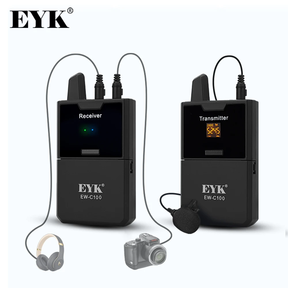 Microfone sem Fio com Função de Monitor Lapela sem Fio Microfone para Smartphones Câmera Câmeras Dslr Eyk Ew-c100 Uhf