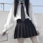 Новинка лета 2021, свободная тонкая рубашка с галстуком в Корейском стиле, женская школьная форма с завышенной талией, комплект с плиссированной юбкой